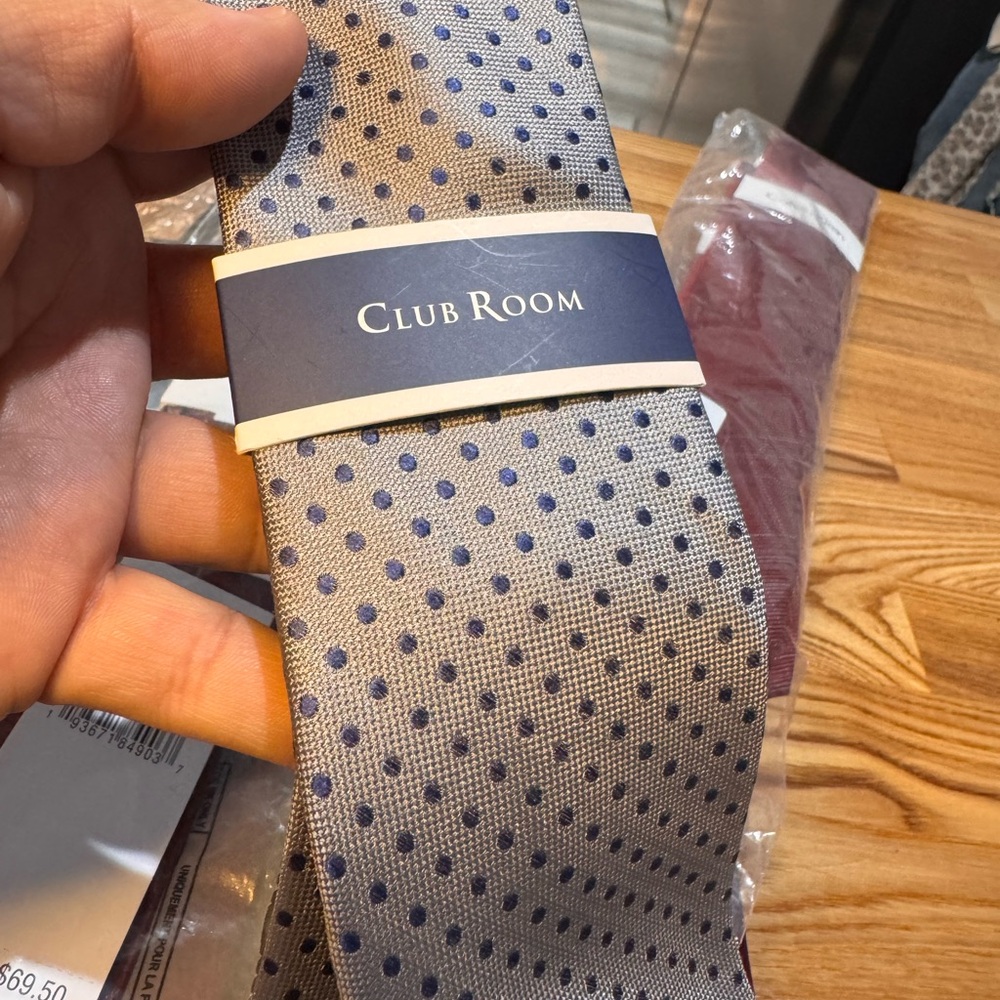 Club Room Gray Tie with Blue Dot Pattern